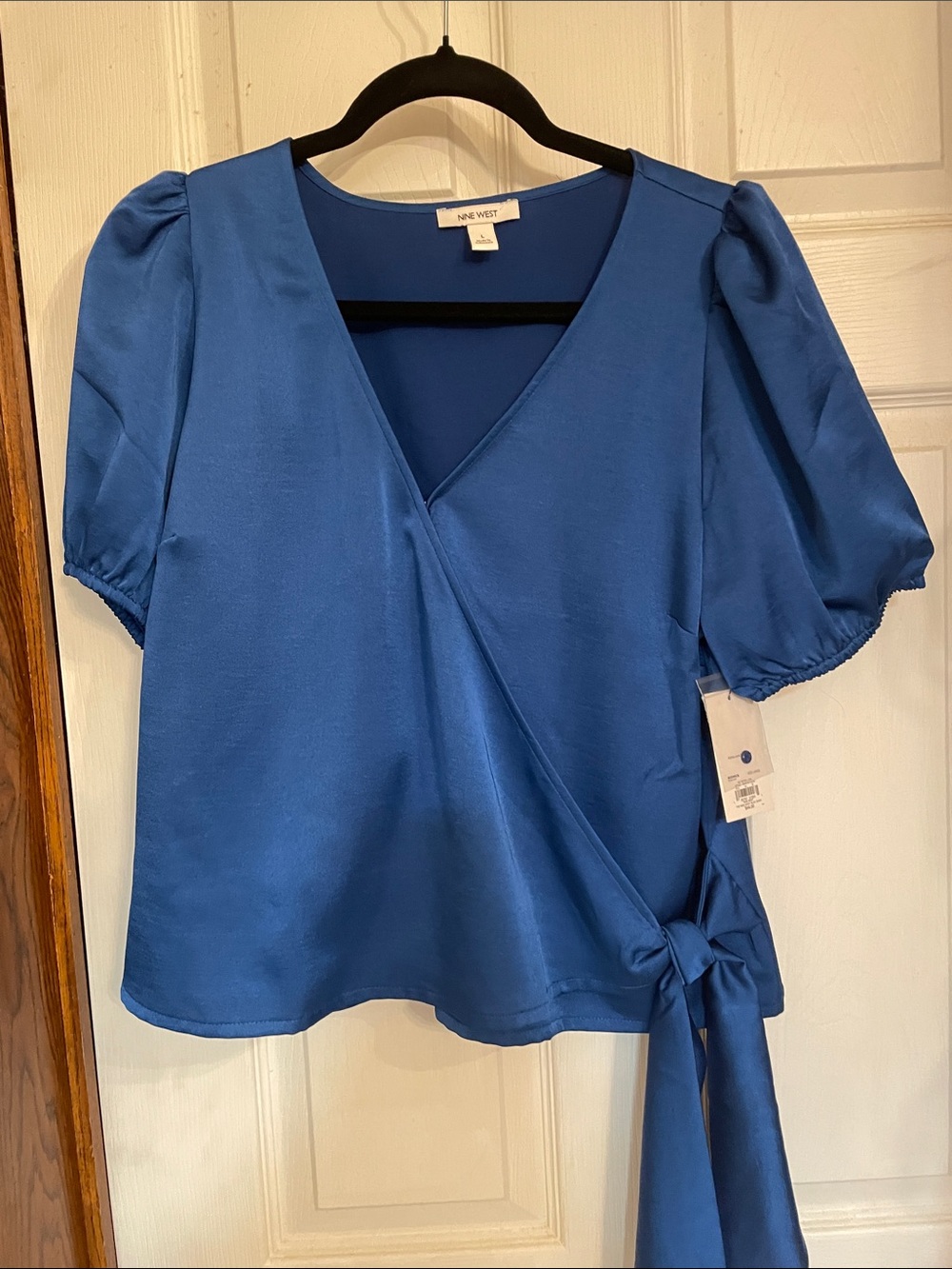 Nine West Cobalt Blue Wrap Top with Puff Sleeves ( bag2)
